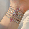S925 Sterling Silver Women's Pink Heart Zircon Row Diamond Design Electroplated Tennis Bracelet