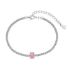 S925 Sterling Silver Women's Pink Heart Zircon Row Diamond Design Electroplated Tennis Bracelet