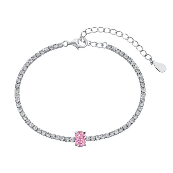 S925 Sterling Silver Women's Pink Heart Zircon Row Diamond Design Electroplated Tennis Bracelet