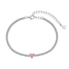 S925 Sterling Silver Women's Pink Heart Zircon Row Diamond Design Electroplated Tennis Bracelet