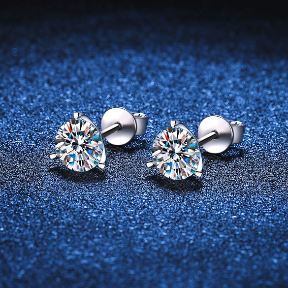 S925 Sterling Silver Women's Unisex Geometric Three Prong Moissanite Earrings With Diamond Treatment