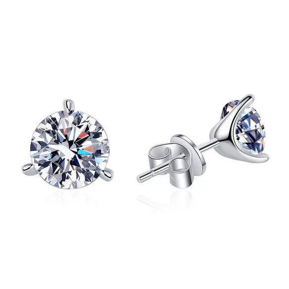S925 Sterling Silver Women's Unisex Geometric Three Prong Moissanite Earrings With Diamond Treatment