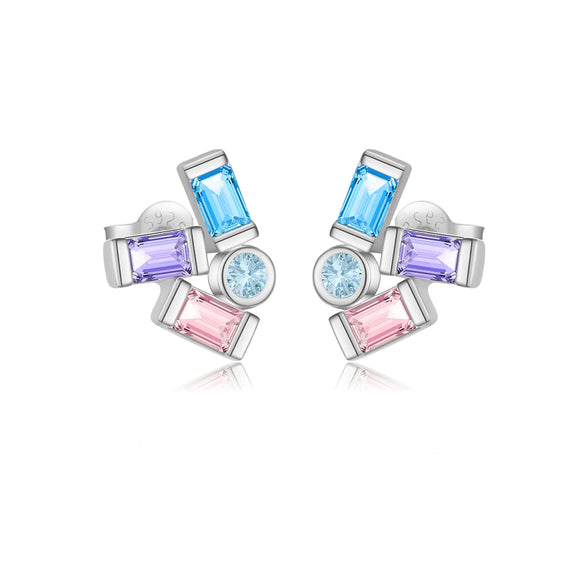S925 Sterling Silver Women's Zircon Earrings With Irregular Geometric Design And Platinum 18K Gold Electroplating