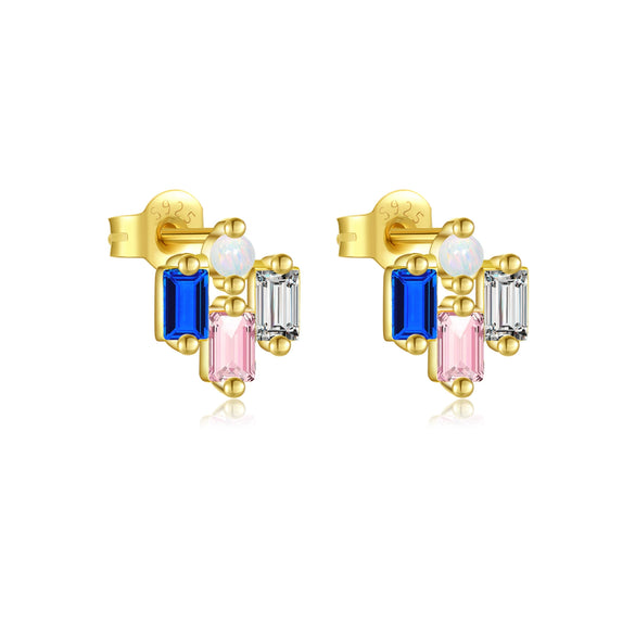 S925 Sterling Silver Women's Zircon Earrings With Irregular Geometric Design And Platinum 18K Gold Electroplating