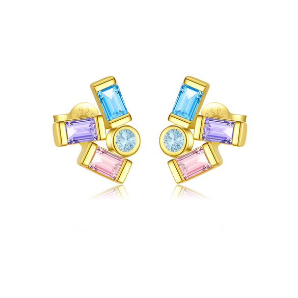 S925 Sterling Silver Women's Zircon Earrings With Irregular Geometric Design And Platinum 18K Gold Electroplating