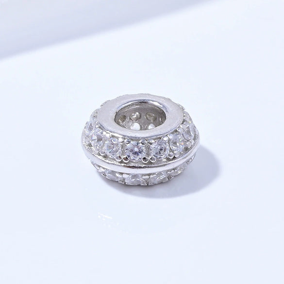 S925 Sterling Silver Zircon Inlaid Double Row Barrel Beads Separated By Wheel Beads Diy Handmade Jewelry Accessories With Round Pattern And Baroque Style