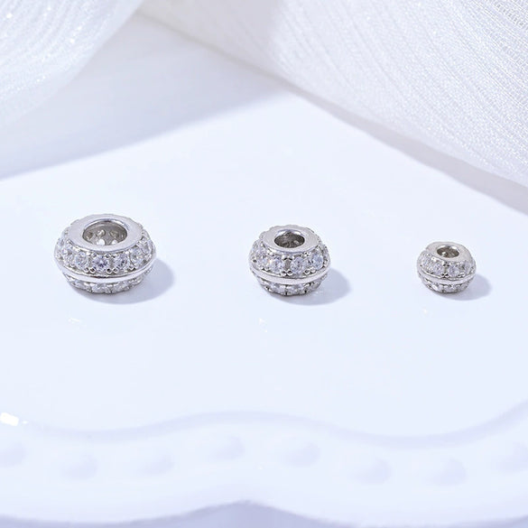 S925 Sterling Silver Zircon Inlaid Double Row Barrel Beads Separated By Wheel Beads Diy Handmade Jewelry Accessories With Round Pattern And Baroque Style