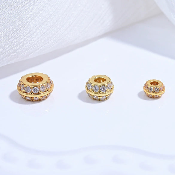 S925 Sterling Silver Zircon Inlaid Double Row Barrel Beads Separated By Wheel Beads Diy Handmade Jewelry Accessories With Round Pattern And Baroque Style
