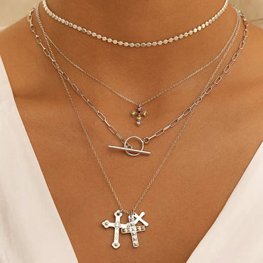 S925 Cross Multi-Layer Pendant Hip-Hop Retro Necklace Pendant Jewelry