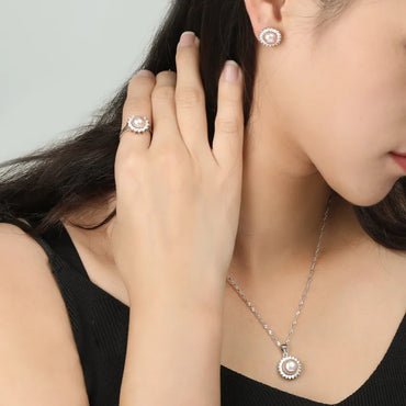 S925 Silver Freshwater Pearl Temperament Open Ring Earrings Necklace Pendant Wholesale