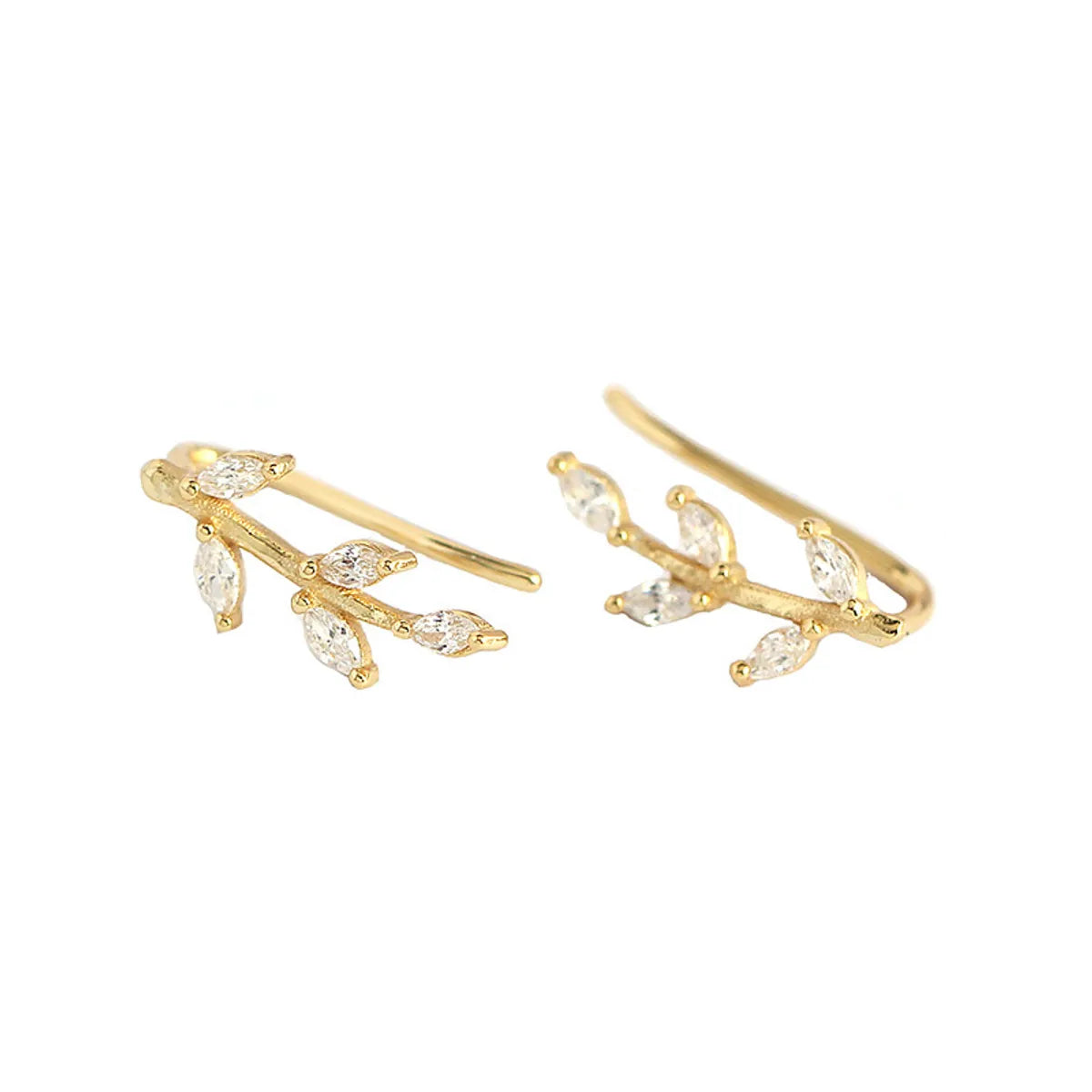 Fashion Leaf Plating Gem Earrings Ear Studs