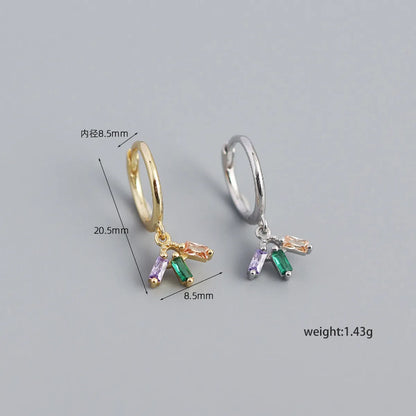 S925 Silver Geometric Mixed Color Zircon Simple Earrings