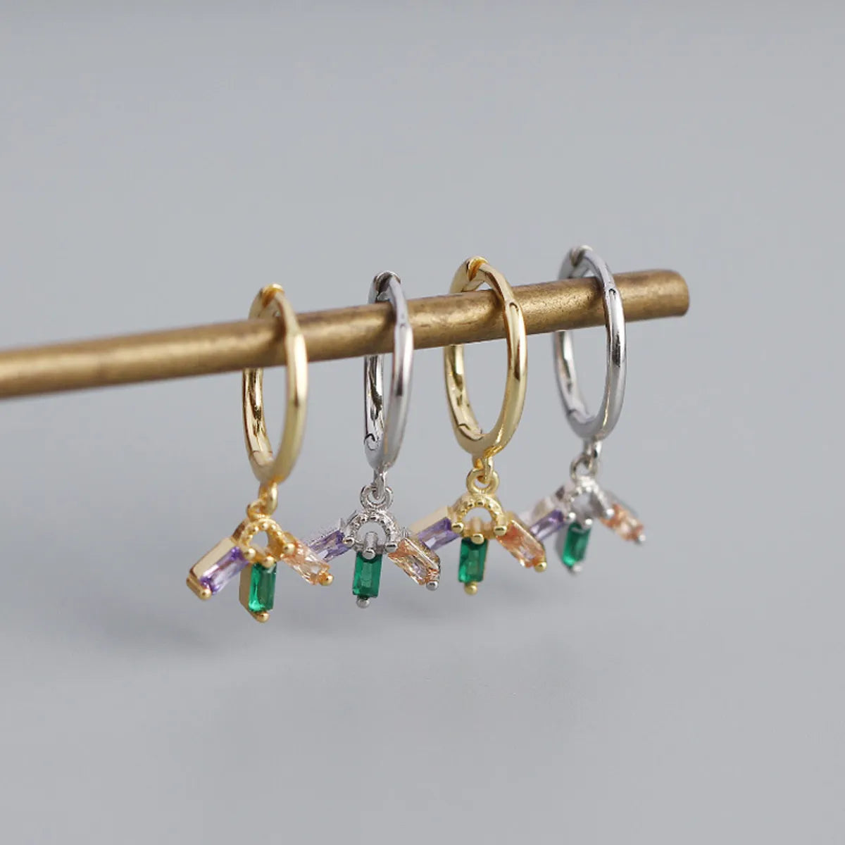 S925 Silver Geometric Mixed Color Zircon Simple Earrings