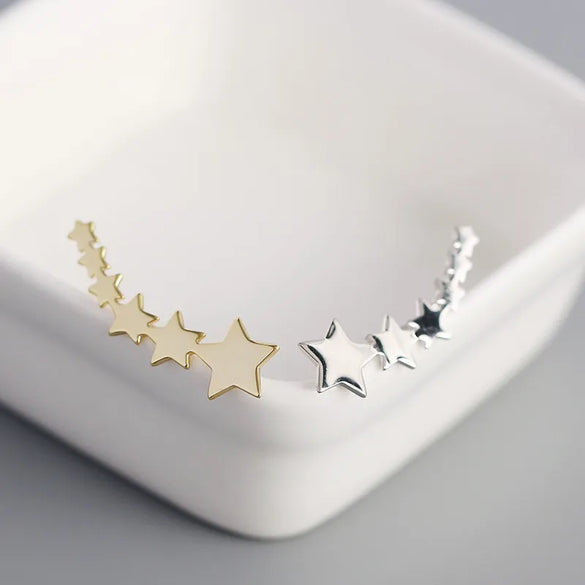 S925 Silver Geometric Row Five-Pointed Star Earrings Wholesale Nihaojewelry