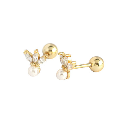 S925 Silver Horse Eye Zircon Screw Pearl Earrings Wholesale