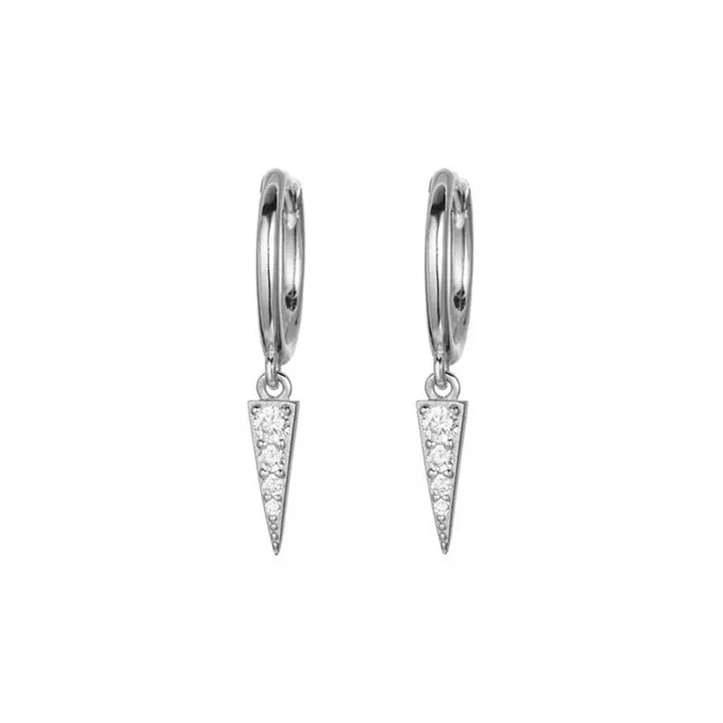 S925 Silver Needle Diamond-Studded Pointed Cone Triangle Earrings