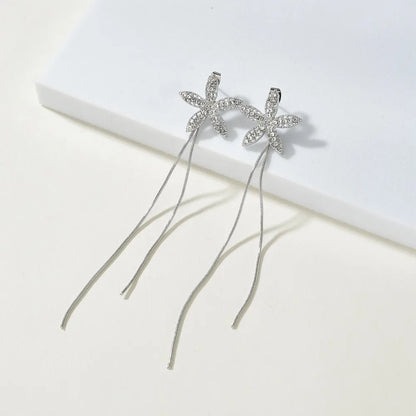 S925 Silver Needle Diamonds  Long Tassels Earrings