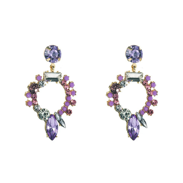 S925 Silver Needle European And American Fashion Colored Rhinestone Hollow Flower Alloy Earrings Accessories Wholesale
