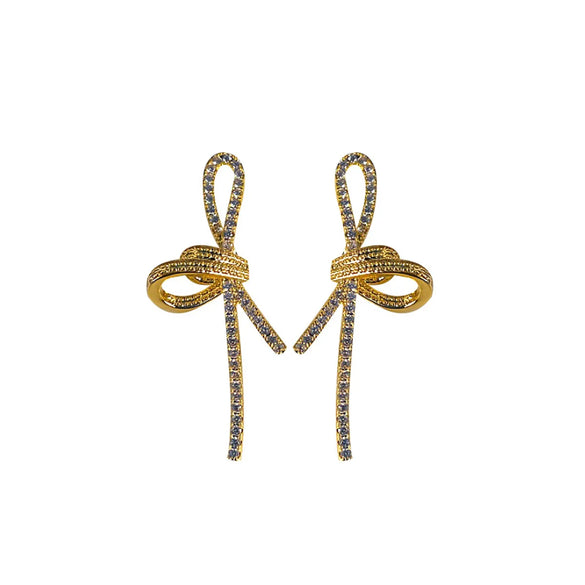 S925 Silver Needle Inlaid Zirconium Ribbon Bow Earrings Light Luxury Knot Personalized Zirconia Zirconia Earrings For Women