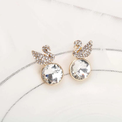 S925 Silver Needle Korean Rhinestone Love Swan Girl Texture Earrings Wholesale Nihaojewelry