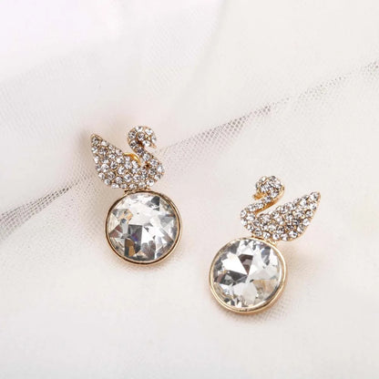 S925 Silver Needle Korean Rhinestone Love Swan Girl Texture Earrings Wholesale Nihaojewelry