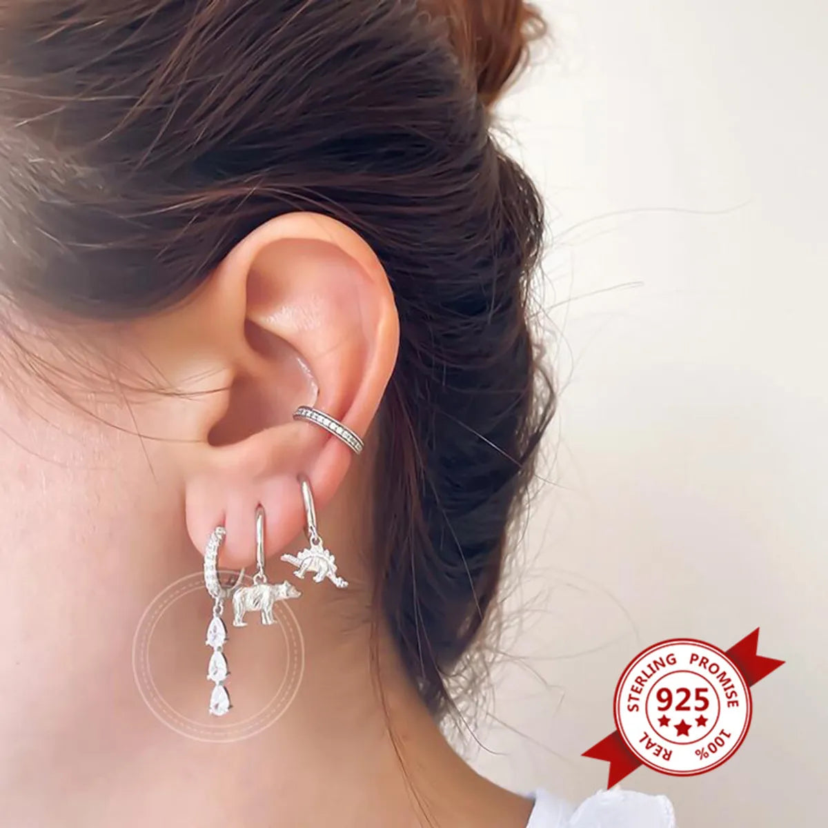 More Than Sterling Silver Needle Zircon Water Drops Ring Shaped Earrings Women's European And American Fashion Minimalist Fashion All-matching Earrings Earrings