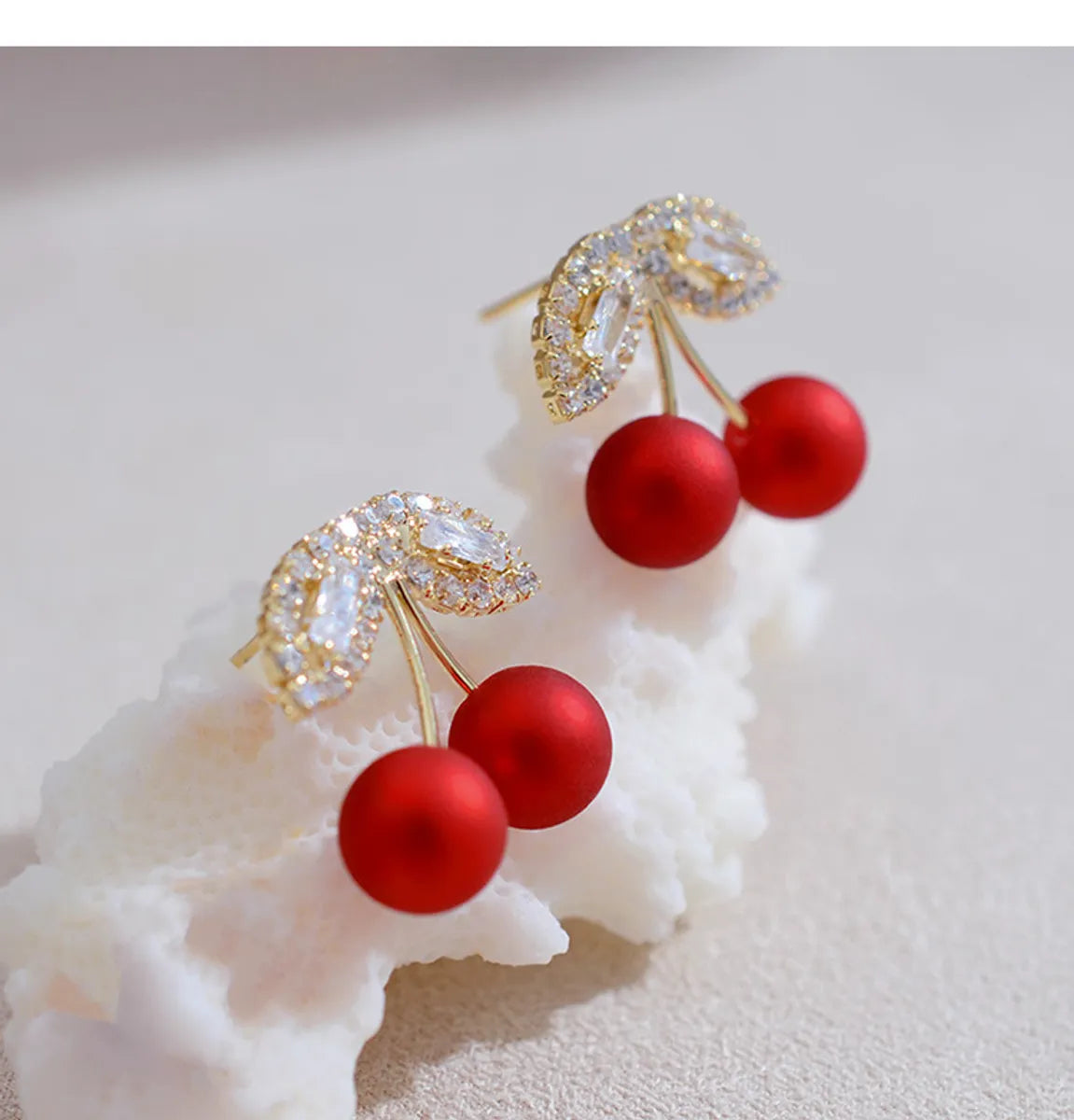 S925 Silver Needle Red Cherries Earrings