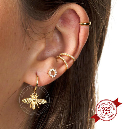 S925 Silver Needle Retro Bee Copper Earrings Personality Animal Ear Jewelry