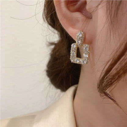 S925 Silver Needle Temperament Simple Square Geometric Fashion Super Flash Personality Earrings