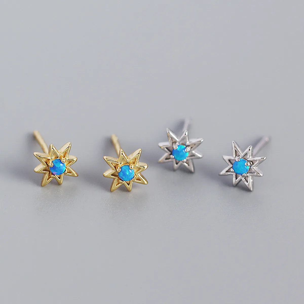 Yhe0355 European And American Entry Lux Style S925 Silver Ins Octagonal Xingx Opal Fresh And Cute Earrings Silver Ear Jewelry Female