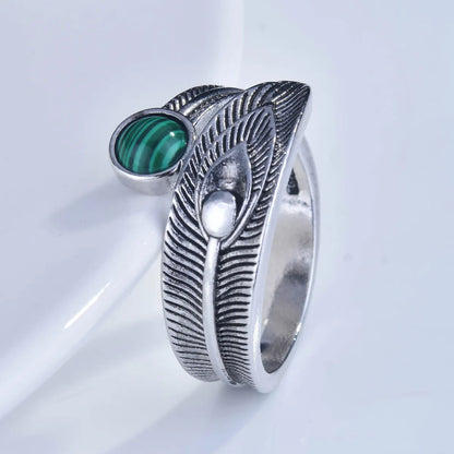 S925 Silver Retro Malachite Ring Female Model Opening Silver Jewelry Wholesale