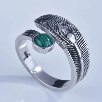 S925 Silver Retro Malachite Ring Female Model Opening Silver Jewelry Wholesale