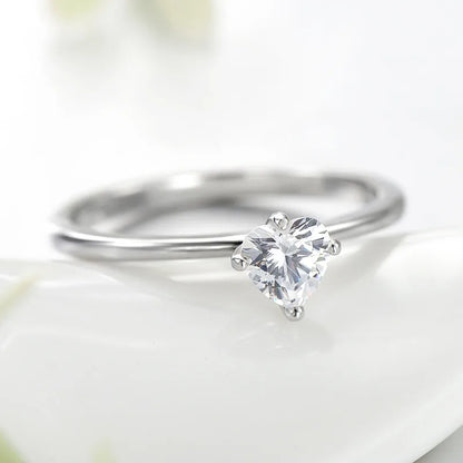 S925 Silver Simple Three-Dimensional Heart Zircon Ring Female