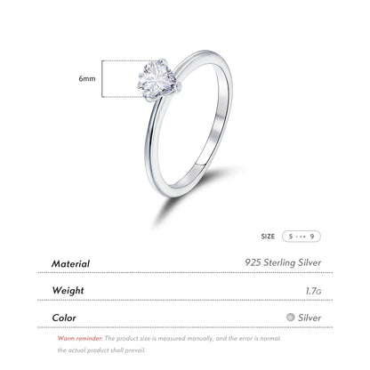 S925 Silver Simple Three-Dimensional Heart Zircon Ring Female