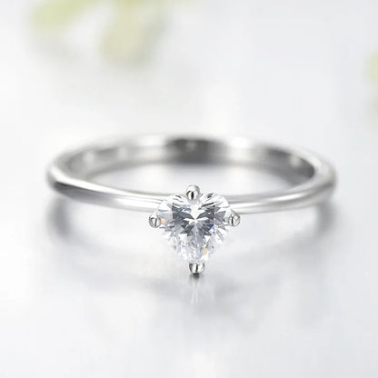 S925 Silver Simple Three-Dimensional Heart Zircon Ring Female