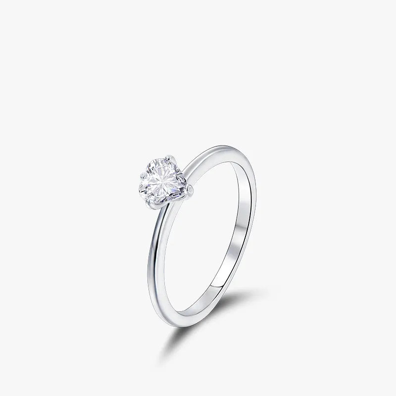 S925 Silver Simple Three-Dimensional Heart Zircon Ring Female