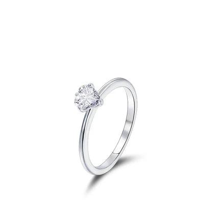 S925 Silver Simple Three-Dimensional Heart Zircon Ring Female