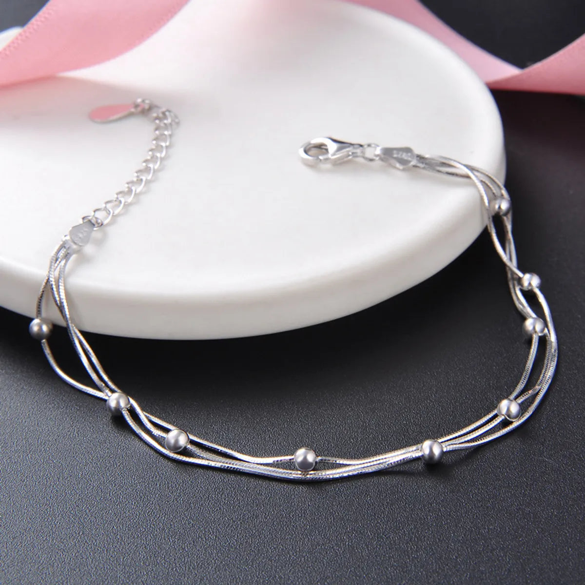 S925 Sterling Silver Beads Three-layer Fashion Jewelry Bracelet Korean Snake Bones Chain