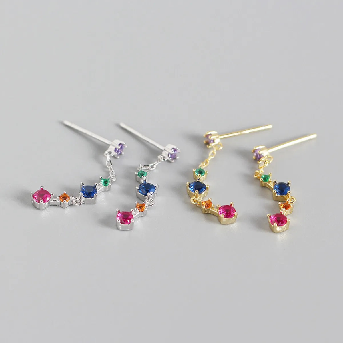 S925 Sterling Silver Design Color Zircon Tassel Earrings