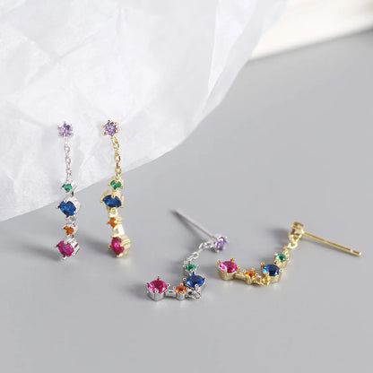 S925 Sterling Silver Design Color Zircon Tassel Earrings