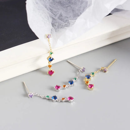 S925 Sterling Silver Design Color Zircon Tassel Earrings