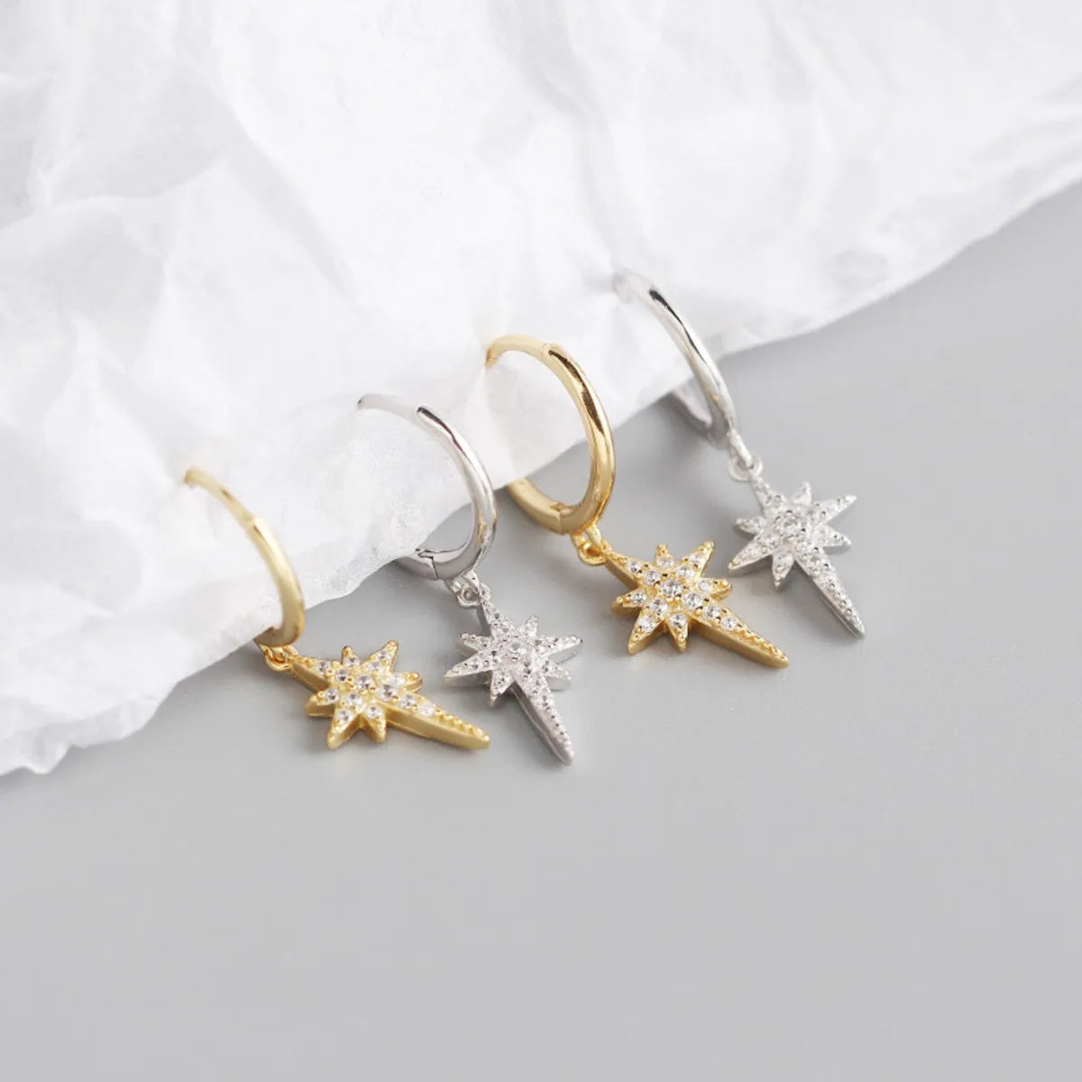 S925 Sterling Silver Eight-pointed Star Diamond Earrings