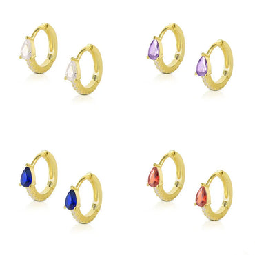 S925 Sterling Silver Fashion Colorful Water Drop Hoop Diamond-Embedded Female Earrings