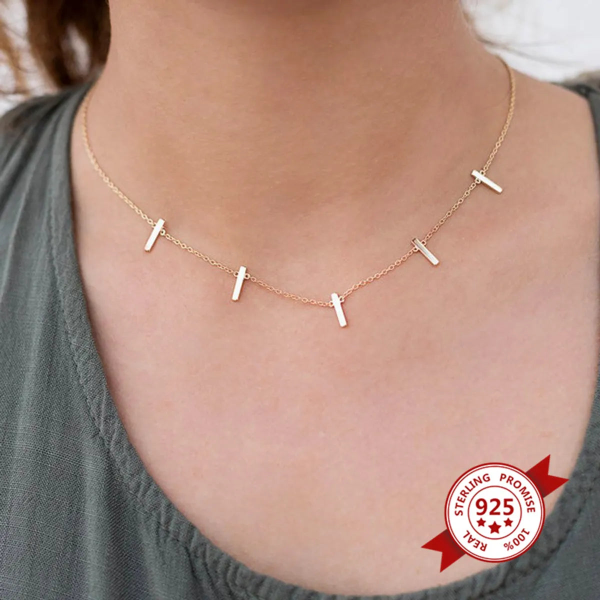 Cross-border Hot Selling S925 Sterling Silver Ins Stylish And Simple Personality Clavicle Chain Geometric Copper Square Temperament Wild Necklace