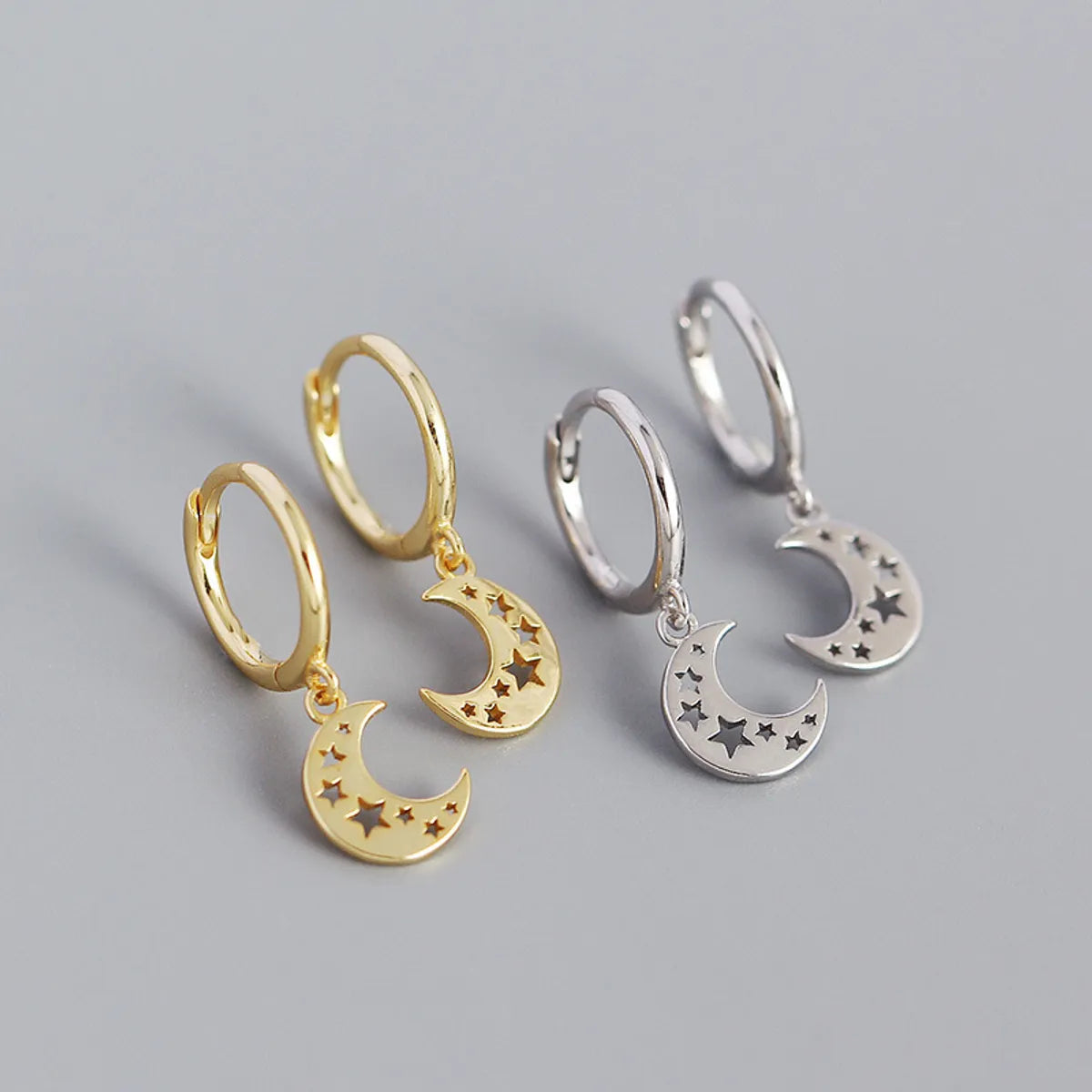 S925 Sterling Silver Geometric Moon Hollow Ear Buckle Wholesale Gooddiy