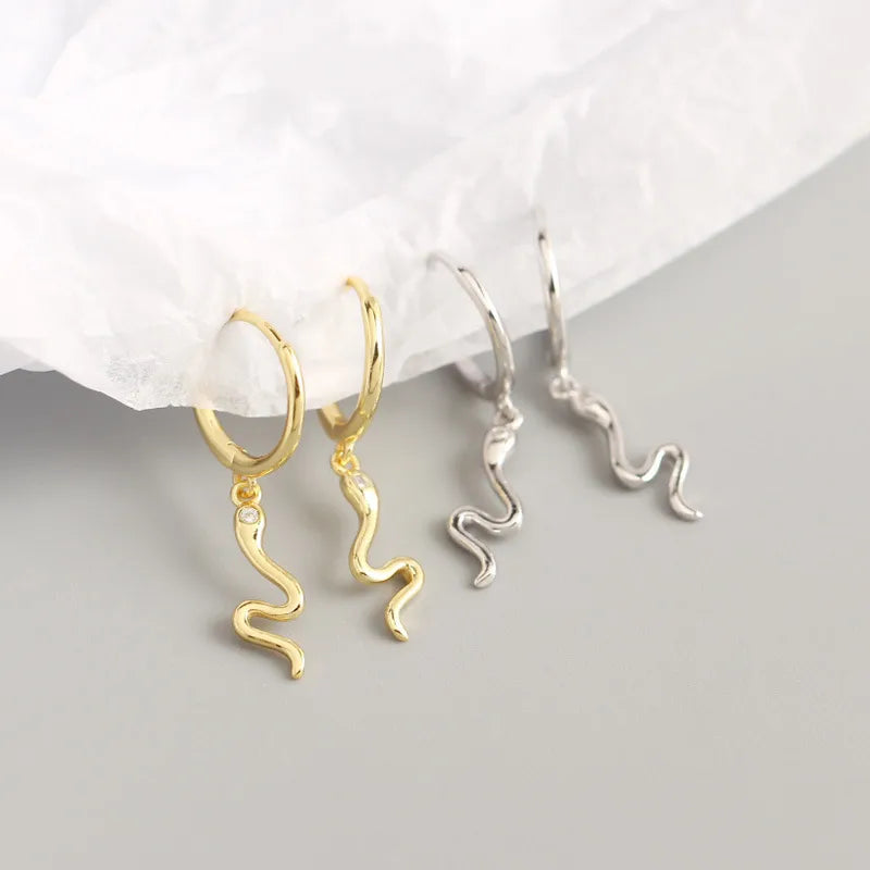 Yhe0229 Yihua European And American Entry Lux S925 Sterling Silver Ins Golden Snake-Shaped Earclip Earrings Versatile Earrings