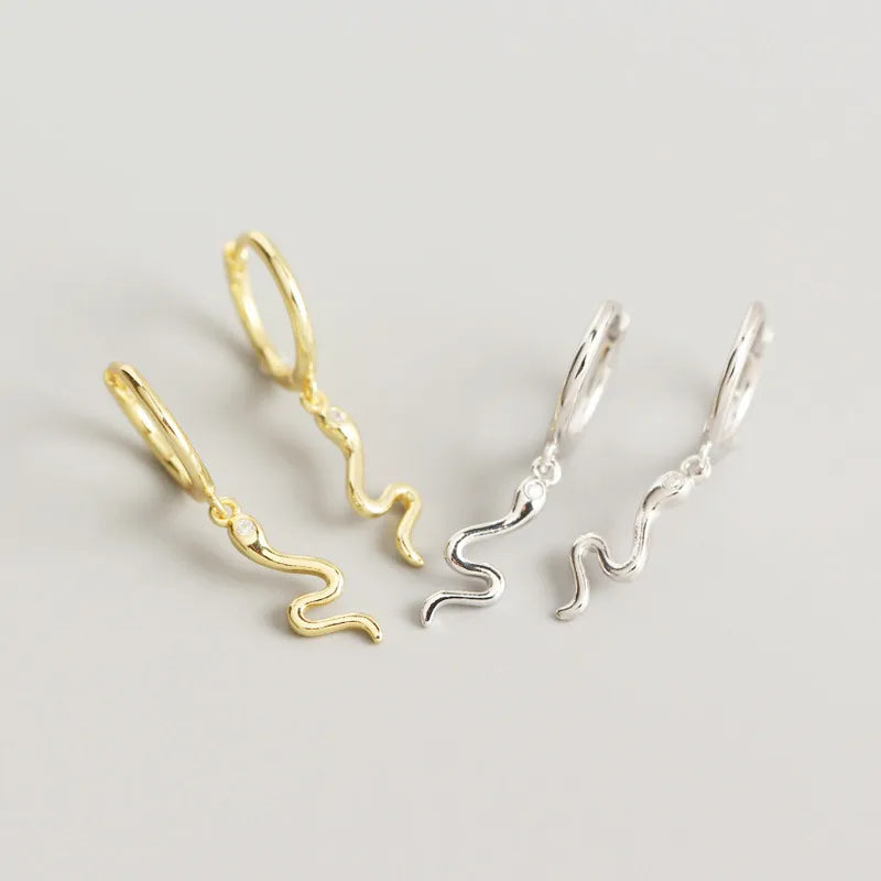 Yhe0229 Yihua European And American Entry Lux S925 Sterling Silver Ins Golden Snake-Shaped Earclip Earrings Versatile Earrings