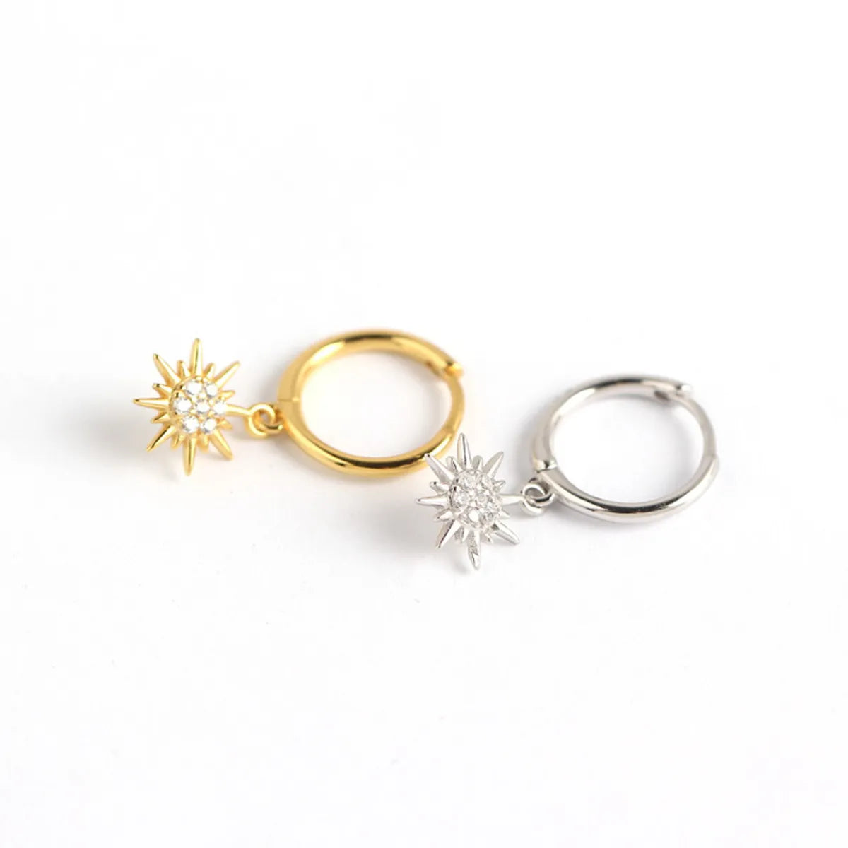 S925 Sterling Silver Minimalist Geometric Small Sun Diamond All-match Earrings