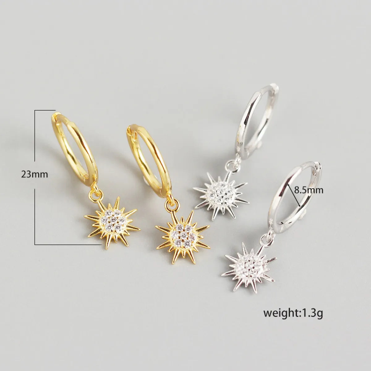 S925 Sterling Silver Minimalist Geometric Small Sun Diamond All-match Earrings