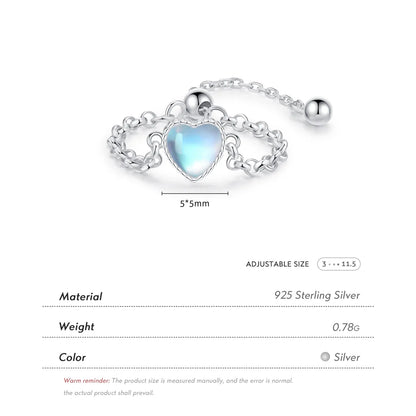 Ig Style Elegant Simple Style Heart Shape Sterling Silver Silver Plated Moonstone Rings In Bulk